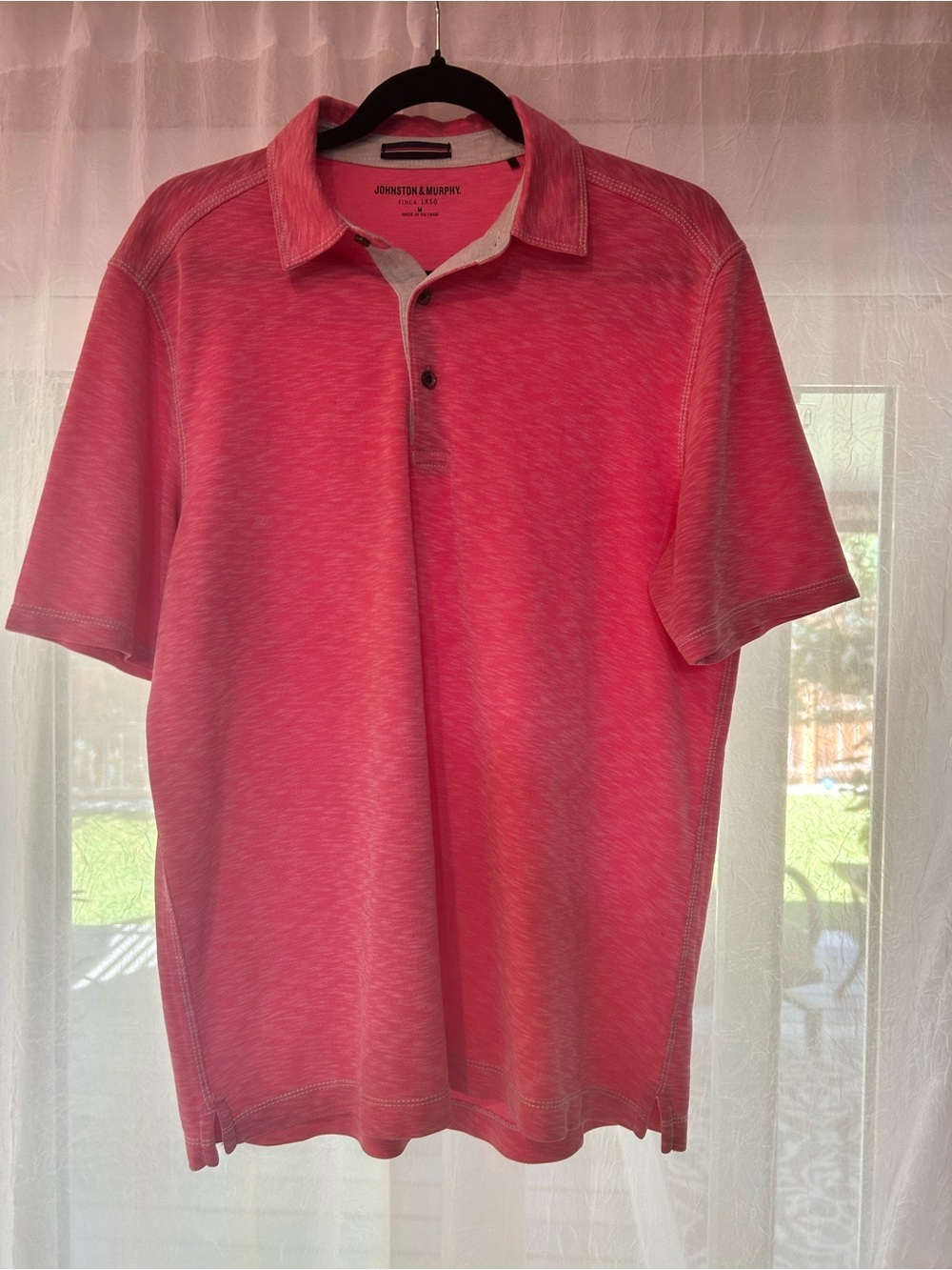 Johnston & Murphy Men’s M Coral Pink Slub Polo Modal Blend Short Sleeve